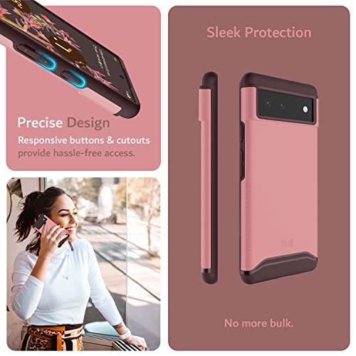 TUDIA DualShield Designed for Google Pixel 6 Case (2021), [Merge] Shockproof Military Grade Slim Heavy Duty Dual Layer Tough Protection for Pixel 6 Phone Case - Smokey Pink