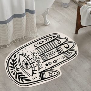 boho bathroom rug 1.8'x3',black and cream evil eye palmistry hand rug small aesthetic door mat,washable rug teen boy girl personalized bath mat for kitchen sink dorm tub