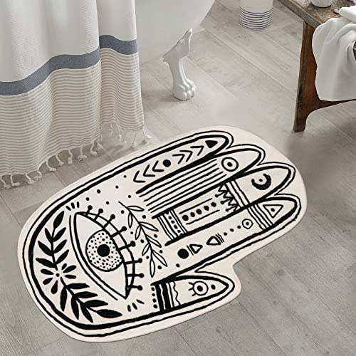 Boho Bathroom Rug 1.8'x3',Black and Cream Evil Eye Palmistry Hand Rug Small Aesthetic Door Mat,Washable Rug Teen Boy Girl Personalized Bath Mat for Kitchen Sink Dorm Tub