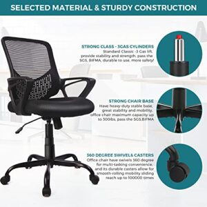 Home Office Chair Ergonomic Computer Desk Chair Mesh Mid-Back Height Adjustable Swivel Chair with Armrest, Black