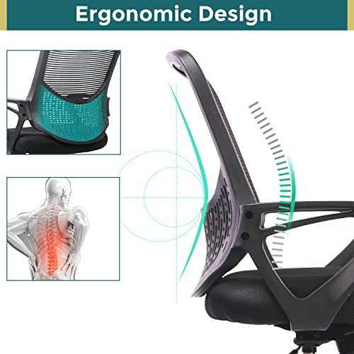 Home Office Chair Ergonomic Computer Desk Chair Mesh Mid-Back Height Adjustable Swivel Chair with Armrest, Black