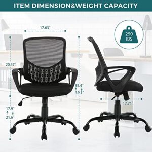 Home Office Chair Ergonomic Computer Desk Chair Mesh Mid-Back Height Adjustable Swivel Chair with Armrest, Black