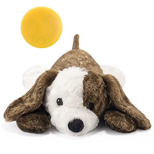 NA Extragele Heartbeat Toy Puppy Toy Heartbeat Stuffed Toy Dog Anxiety Toy Dog Behavioral Aid Toy for Pet Cuddle Comfort Soother Sleep Aid Calm,Dog Plush Toy with Heartbeat，White and Dark Brown