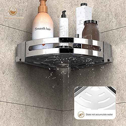 Misounda Bathroom Shower Shelves 2 Pack Stainless Steel Shower Corner Shelf No Drilling Wall Mounted Shower Caddy Corner Shelf with 4 Hooks for Bathroom Kitchen