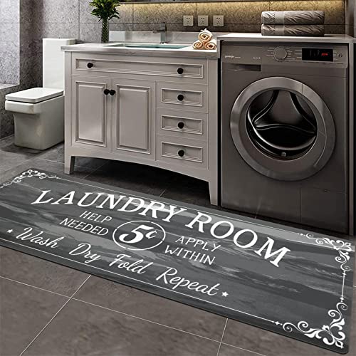 Pauwer Laundry Room Rug Runner 20"x59"Non Slip Waterproof Washing Machine Room Farmhouse Laundry Rugs and Mats for Washroom, Bathroom, Kitchen Decor (20"x59", Dark Grey)