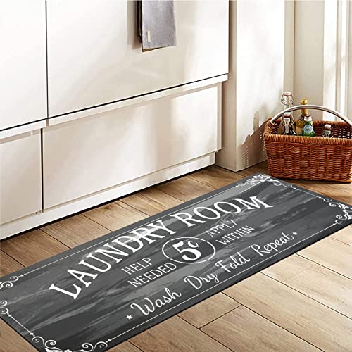 Pauwer Laundry Room Rug Runner 20"x59"Non Slip Waterproof Washing Machine Room Farmhouse Laundry Rugs and Mats for Washroom, Bathroom, Kitchen Decor (20"x59", Dark Grey)