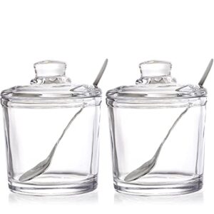 frcctre set of 2 glass sugar bowl, 6 ounces clear sugar jar with spoon and lid, salt spice pepper bowl seasoning jar condiment pots dispenser container for home kitchen coffee bar