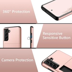 SAMONPOW for Samsung Galaxy S22 Case, Galaxy S22 Case with Card Holder Wallet Case Shockproof Silicone TPU Hard PC Dual Layer Protective Case Compatible with Samsung Galaxy S22 5G 6.1inch Rose Gold