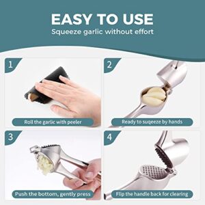 KITEXPERT Garlic Press, Premium Garlic Mincer with Ergonomic Grip Handle, Professional Garlic Presser Crusher and Peeler Set, Sturdy Ginger Press for Nuts & Seeds, Easy to Clean and Dishwasher Safe