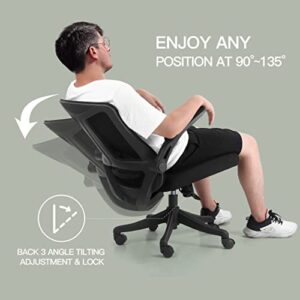 Eognyzie Ergonomic Home Office Desk Chairs with Wheels for Computer Gaming Work Chair with Adjustable Ergonomic Back Support, Mesh Chair with Adjustable Lumbar Support for Home Office Work