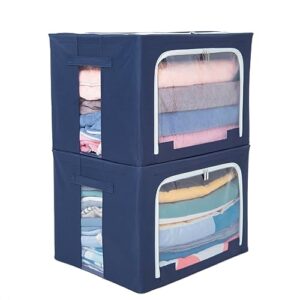 tasmegol clothes storage bins box foldable stackable steel frame closet organizer bags oxford cloth clothing containers clear window for sweater bedding