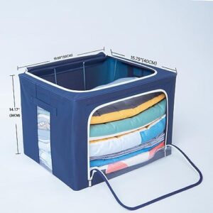 Tasmegol Clothes Storage Bins Box Foldable Stackable Steel Frame Closet Organizer Bags Oxford Cloth Clothing Containers Clear Window for Sweater Bedding