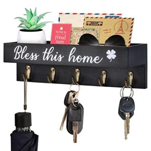 ahys key holder for wall mail and key holder for wall decorative key hanger for wall with shelf for home entryway decor modern key rack for wall with 5 rustic key hooks –black