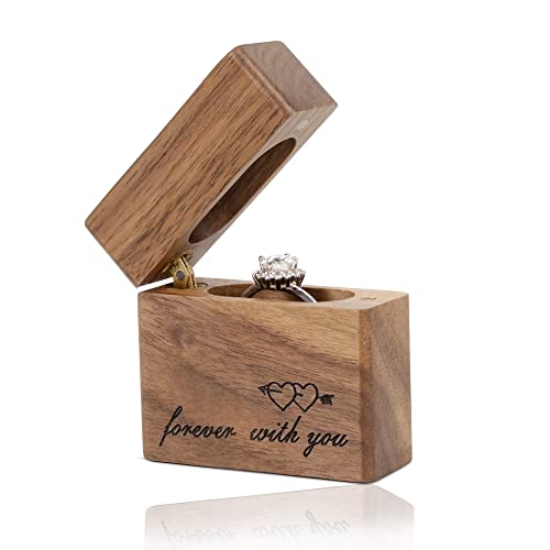 HMGF WOOD Wooden Engagement Ring Box Small Slim Flat Ring Case Wooden Ring Box