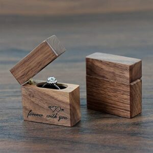 HMGF WOOD Wooden Engagement Ring Box Small Slim Flat Ring Case Wooden Ring Box