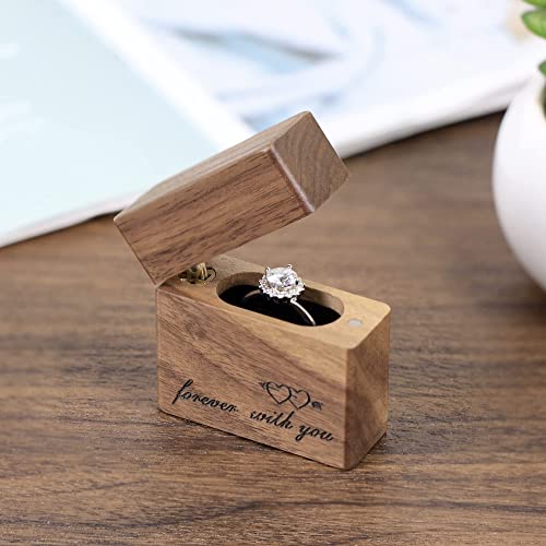 HMGF WOOD Wooden Engagement Ring Box Small Slim Flat Ring Case Wooden Ring Box