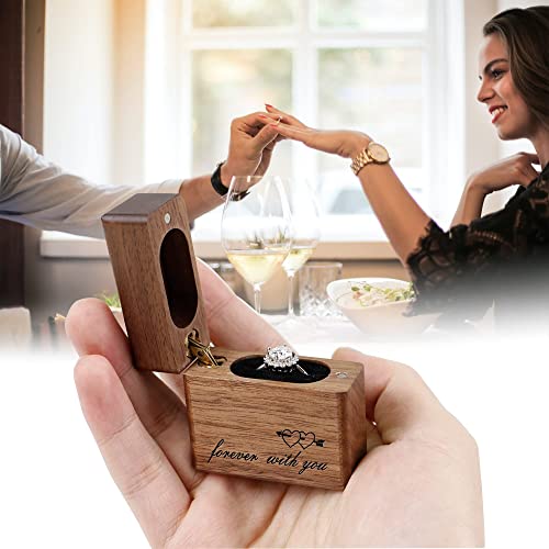 HMGF WOOD Wooden Engagement Ring Box Small Slim Flat Ring Case Wooden Ring Box