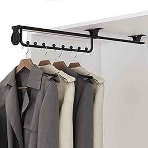 pull-out closet sliding rod aluminum heavy duty wardrobe clothes hanger rail, extendable wardrobe rail tube valet rod, space saver closet organizer,top mount (size : 44cm/17.3in)