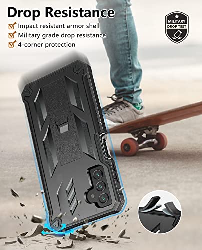 for Samsung Galaxy A13 5G Case: TPU Soft Shock Proof Protection | Matte Textured Design Shell - Heavy Duty Military Grade Rugged Cell Phone Protective Cover with Kickstand for A13 5G (Black)