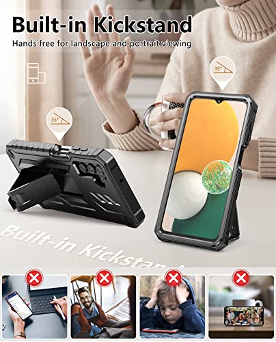 for Samsung Galaxy A13 5G Case: TPU Soft Shock Proof Protection | Matte Textured Design Shell - Heavy Duty Military Grade Rugged Cell Phone Protective Cover with Kickstand for A13 5G (Black)