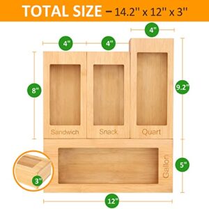 FamRica Ziplock Bag Storage Organizer Bamboo Ziplock Bag Organizer for Drawer, Baggie Holder Compatible with Gallon Quart Snack and Sandwich Size Storage Bags, Freezer Bags and Slider Bags