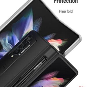 KumWum Phone Case for Samsung Galaxy Z Fold 3 5G Hinge Protection with S Pen Slot Full Body Cover Ultra Thin Built-in Kickstand - Black