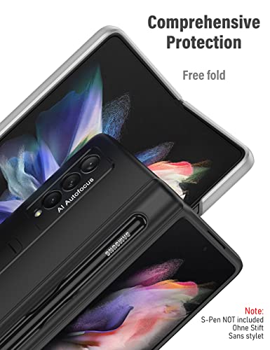 KumWum Phone Case for Samsung Galaxy Z Fold 3 5G Hinge Protection with S Pen Slot Full Body Cover Ultra Thin Built-in Kickstand - Black