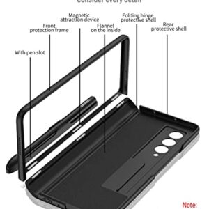 KumWum Phone Case for Samsung Galaxy Z Fold 3 5G Hinge Protection with S Pen Slot Full Body Cover Ultra Thin Built-in Kickstand - Black