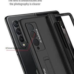 KumWum Phone Case for Samsung Galaxy Z Fold 3 5G Hinge Protection with S Pen Slot Full Body Cover Ultra Thin Built-in Kickstand - Black