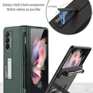 KumWum Phone Case for Samsung Galaxy Z Fold 3 5G Hinge Protection with S Pen Slot Full Body Cover Ultra Thin Built-in Kickstand - Black