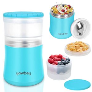 thermos for hot food, yogurt container, 2 in 1 insulated food jar to separate dry wet food, 28oz soup thermos for adults, cereal to go container, stainless steel vacuum lunch thermal with spoon (blue)