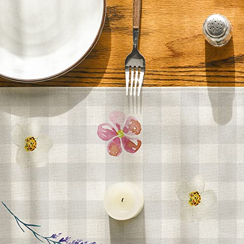Artoid Mode Buffalo Plaid Lavender Vase Hello Spring Table Runner, Easter Summer Seasonal Anniversary Holiday Kitchen Dining Table Decoration for Indoor Outdoor Home Party Decor 13 x 72 Inch