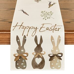 artoid mode carrots rabbit bunny happy easter table runner, spring summer seasonal holiday kitchen dining table decoration for indoor outdoor home party decor 13 x 72 inch