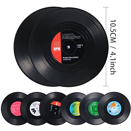 Record Coasters for Drinks with Gift Box 6 Pieces Vinyl Disk Coasters Non-Slip 4.1 Inch Size for Friend Parents to Restaurant/Bar/Party1