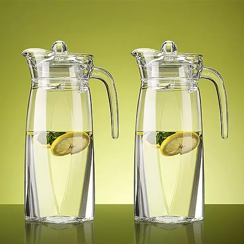 Elsjoy 2 Pack 42 Oz Acrylic Pitcher with Lid and Spout, Clear Water Pitcher Unbreakable Beverage Container for Fridge, Iced Tea, Lemonade, Juice, Milk