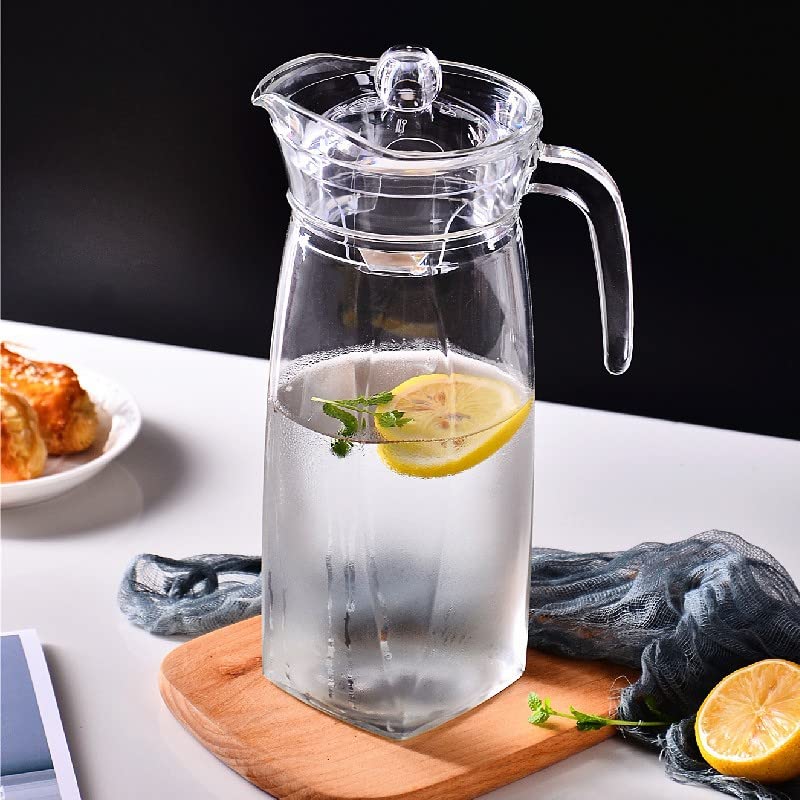 Elsjoy 2 Pack 42 Oz Acrylic Pitcher with Lid and Spout, Clear Water Pitcher Unbreakable Beverage Container for Fridge, Iced Tea, Lemonade, Juice, Milk
