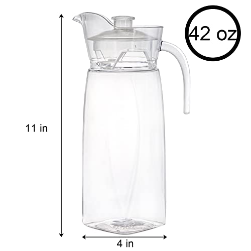 Elsjoy 2 Pack 42 Oz Acrylic Pitcher with Lid and Spout, Clear Water Pitcher Unbreakable Beverage Container for Fridge, Iced Tea, Lemonade, Juice, Milk