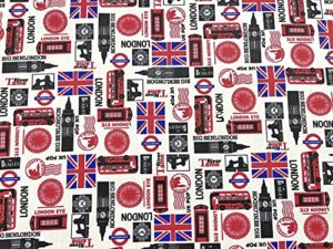 amornphan 45 inch london british big ben bus great england united kingdom uk england flag country printed cotton fabric for patchwork needlework diy handmade sewing crafting home decoration for 1 yard