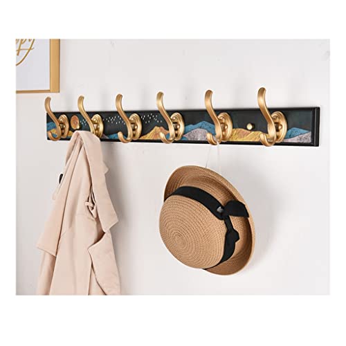 Coat Hooks Solid Wood Wall Mounted Coat Rack with Metal Hook Entryway Rustic Hanging Coat Rack Wall Mount for Hat Purse Scarf Clothing Coats Key Storage (Color : Golden, Size : 6 Hooks)