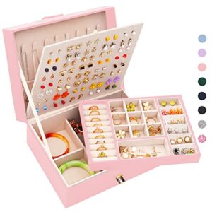 girls jewelry box for earring jewelry organizer box womens earring box for girls earring holder organizer stud earring jewelry box for necklace ring earring organizer for girls earring storage pink