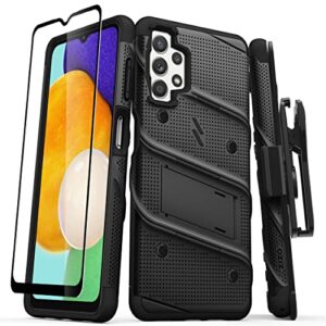 zizo bolt bundle for galaxy a13 5g case with screen protector kickstand holster lanyard - black