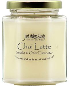 chai latte scented smoke and odor eliminator candle - neutralizes cigarette, food and pet smells - hand poured in the usa by just makes scents