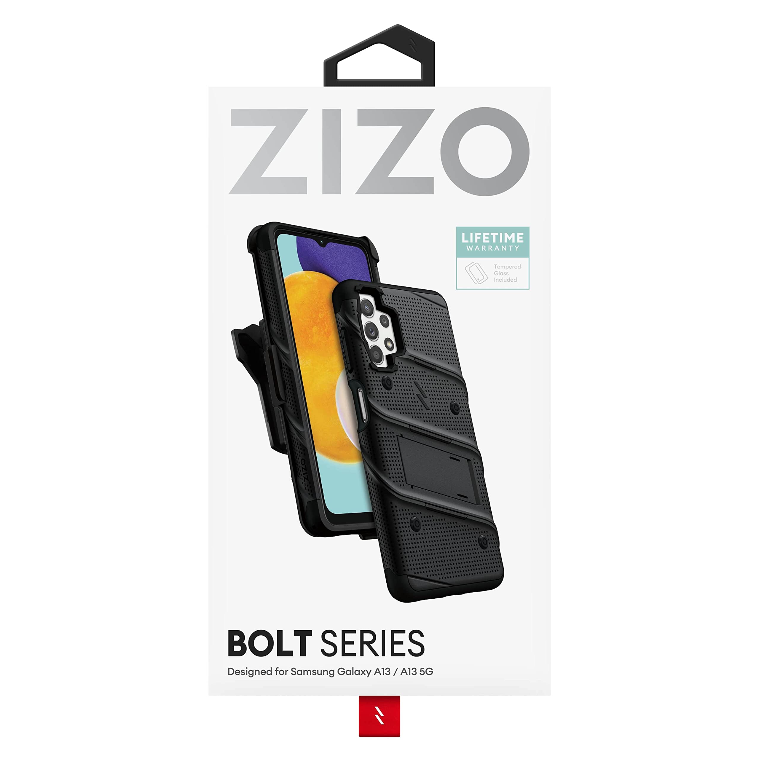 ZIZO Bolt Bundle for Galaxy A13 / A13 5G Case with Screen Protector Kickstand Holster Lanyard - Black