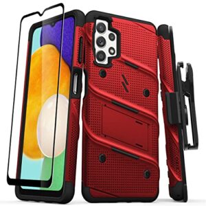 zizo bolt bundle for galaxy a13 5g case with screen protector kickstand holster lanyard - red