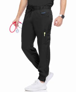 medichic mens scrubs stretch scrub joggers pants with six pockets, available in over eight colors black