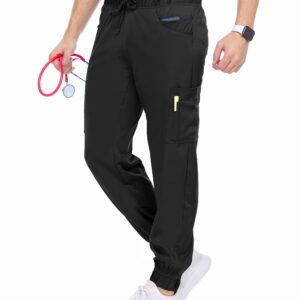 MediChic Mens Scrubs Stretch Scrub Joggers Pants with Six Pockets, Available in Over Eight Colors Black