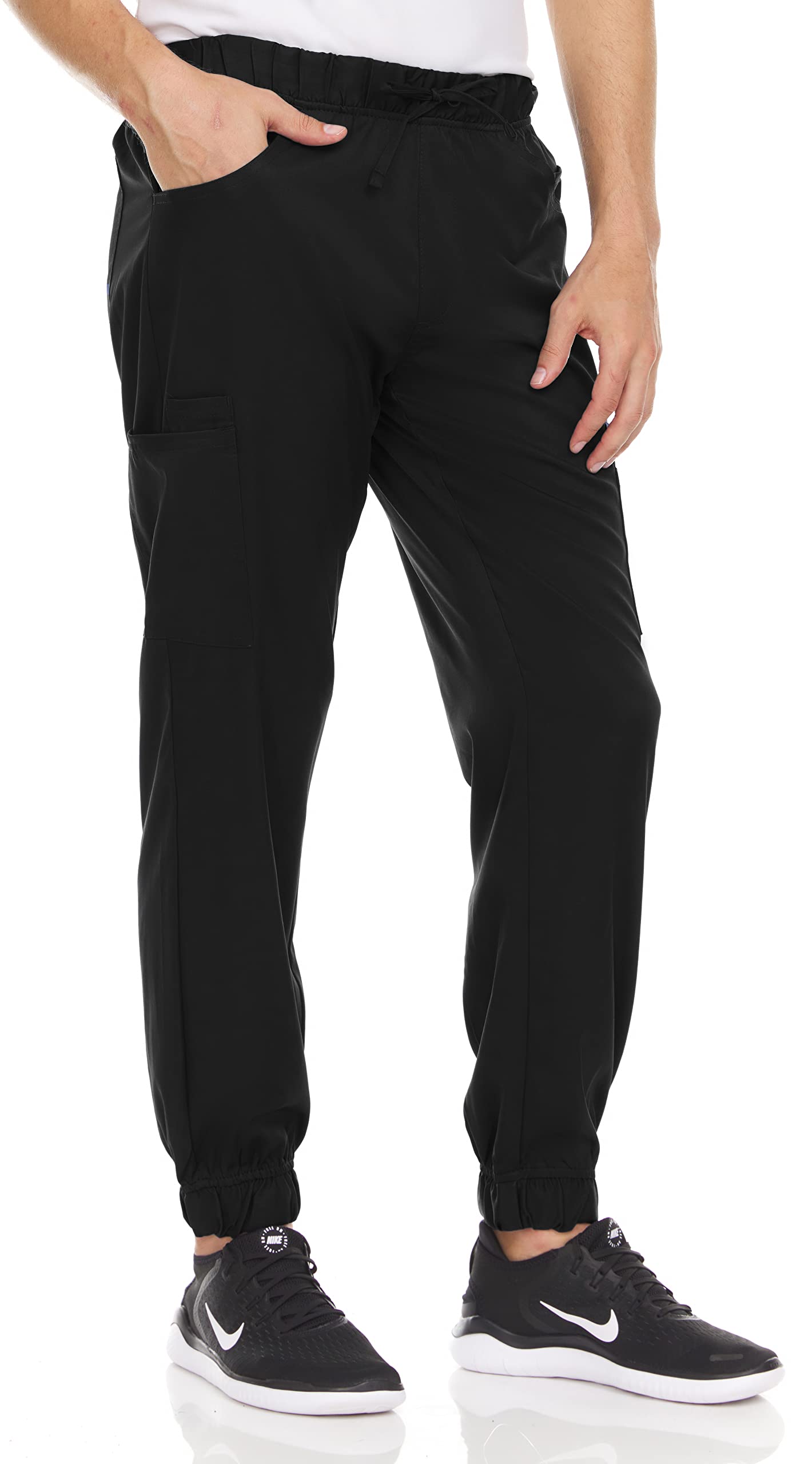 MediChic Mens Scrubs Stretch Scrub Joggers Pants with Six Pockets, Available in Over Eight Colors Black