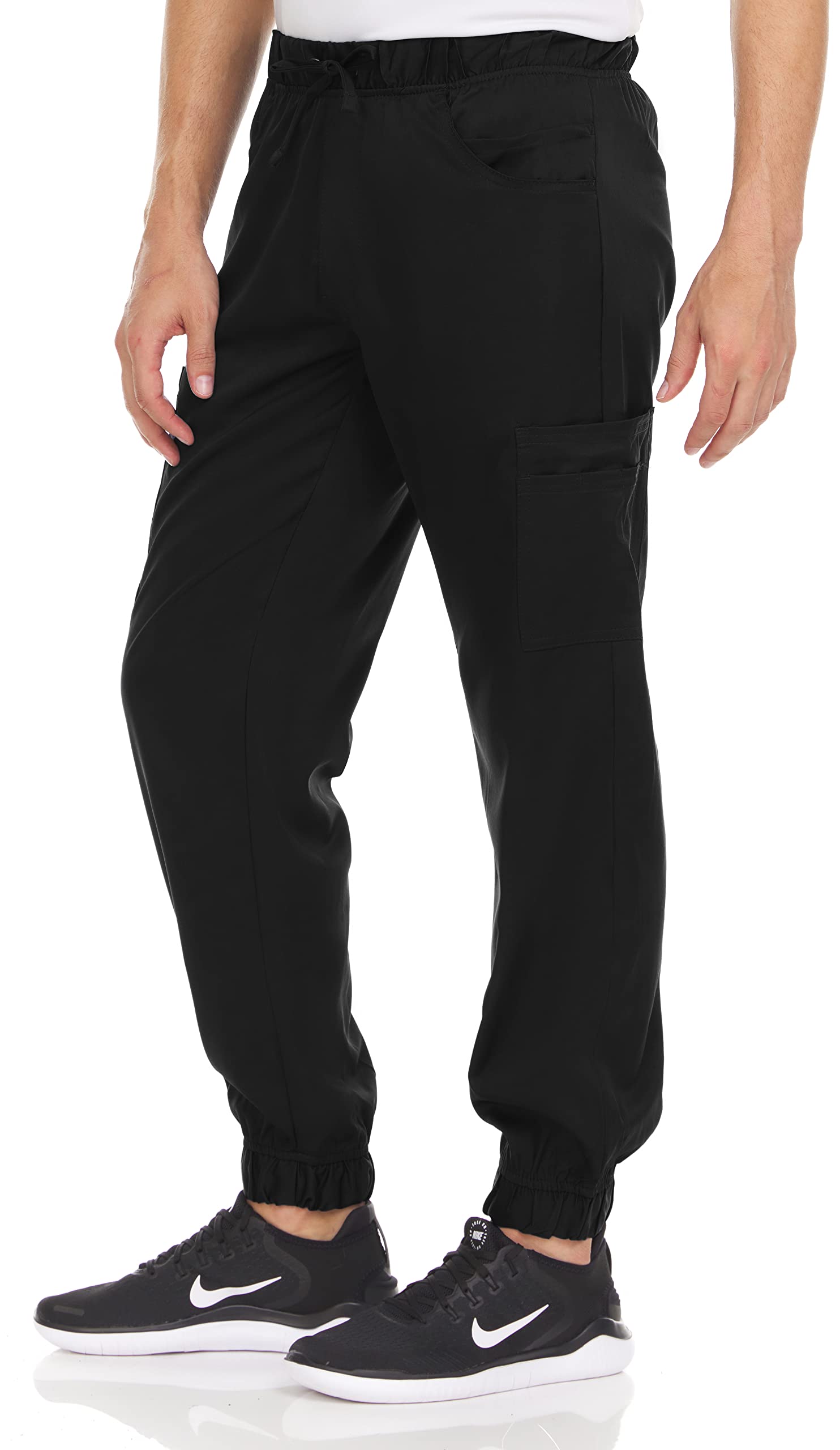 MediChic Mens Scrubs Stretch Scrub Joggers Pants with Six Pockets, Available in Over Eight Colors Black