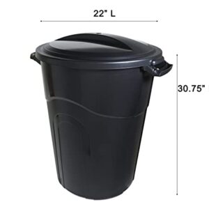 United Solutions 32 Gallon Outdoor Garbage Can, Black, Easy to Carry Garbage Can with Sturdy Construction, Pass-Through Handles & Attachable Click Lock Lid, Indoor or Outdoor Use, (Pack of 2)