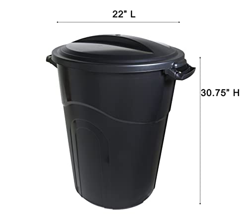 United Solutions 32 Gallon Outdoor Garbage Can, Black, Easy to Carry Garbage Can with Sturdy Construction, Pass-Through Handles & Attachable Click Lock Lid, Indoor or Outdoor Use, (Pack of 2)